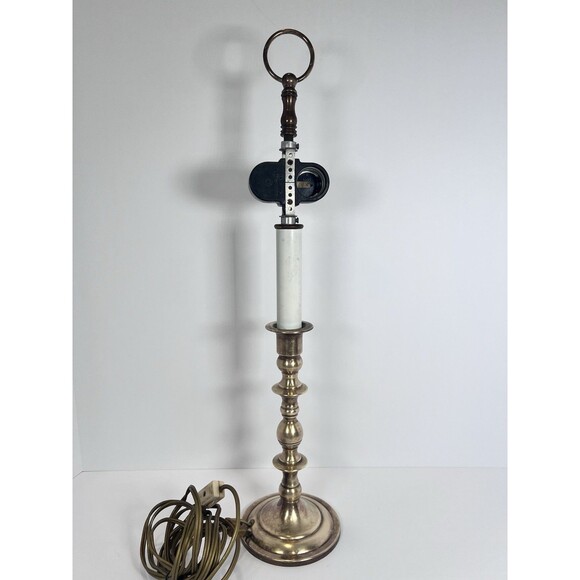 Vintage Brass Candlestick‎ Skinny Lamp With Double Bulb Holder No Shade 20” Tall - Picture 1 of 10